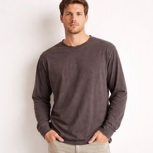 Nuuds Mens XL Long Sleeve Crewneck Tee Faded Brown Distressed Collar Cuffs EUC